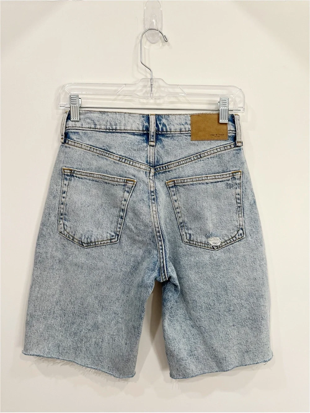 rag & bone Vintage Bermuda Denim Shorts 24 Raw Hem High Rise Light Wash Distress